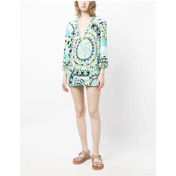 Emilio Pucci Dress Size 8 42 Terrycloth Beach Resort Hooded Swim Cover Up